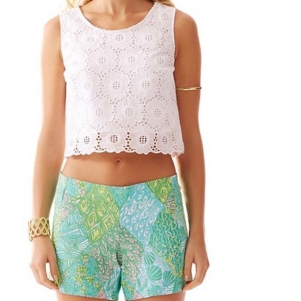 Lilly Pulitzer Deenie shorts Green Blue 100% Cotton back zip size 00
C